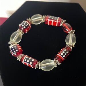Lampwork Glass Bead American Flag 4th of July Red White Blue Stretch Bracelet